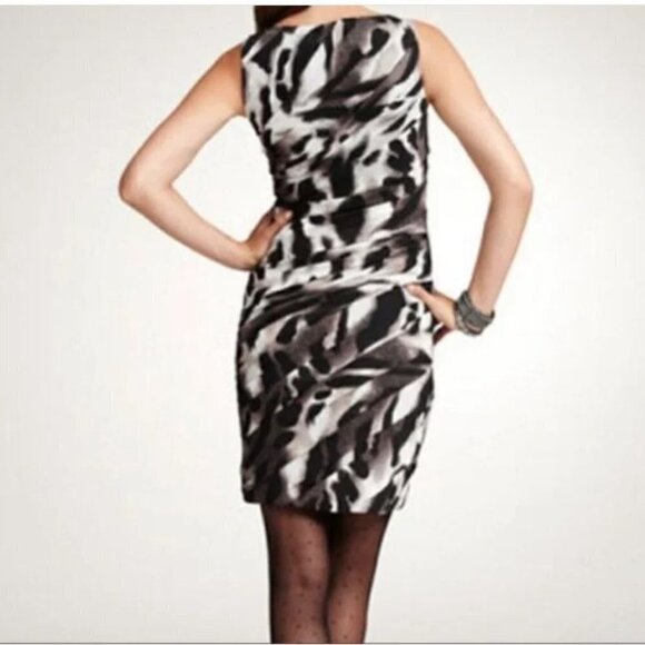 ANN TAYLOR Black Grey Animal Print Sleeveless Dress Size 6 - Picture 2 of 14
